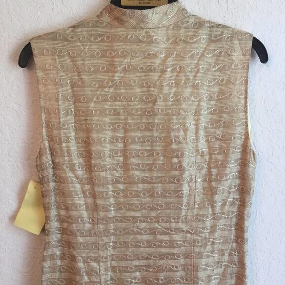 Vintage M Asian Cream maxi dress stripes & swirls metallic formal dress - Picture 5 of 6